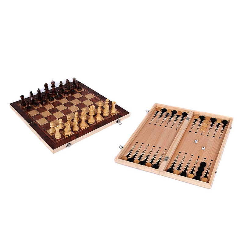 Jeux en bois 3 en 1 : échec, jeux de dame et Backgammon - les jeux en bois 
